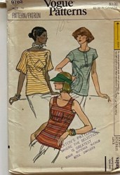 9762 Vogue Stretch Knit  Patch Pocket Tops Sleeves or Not Pattern 12 34B Cut